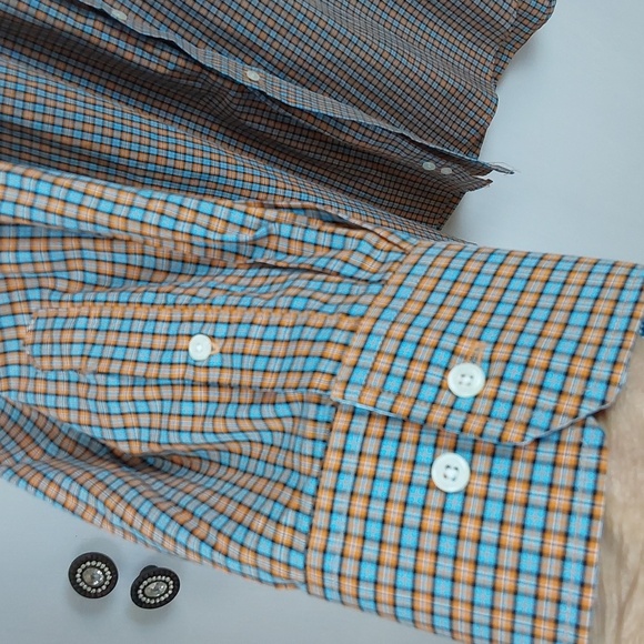 Bristol & Bull Mens Blue/ Orange Checkered Dress Shirt Formal/ Casual Sz.3X - Picture 5 of 7